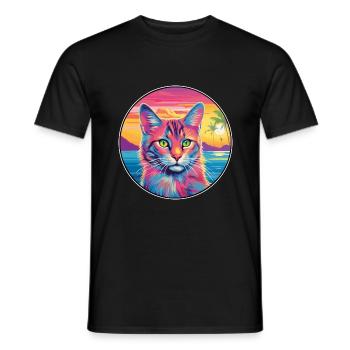 Manx Chat Race Aquarelle Dessin animé Kawaii Animal de compagnie - T-shirt homme - noir - Devant - AI Model Male 178 light (178cm)