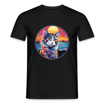 Ragamuffin Chat Race Aquarelle Dessin animé Kawaii Animal de compagnie - T-shirt homme - noir - Devant - AI Model Male 178 light (178cm)