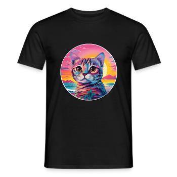 Singapura Chat Race Aquarelle Dessin animé Kawaii Pet - T-shirt homme - noir - Devant - AI Model Male 178 light (178cm)