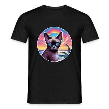 Siamkatze Rasse Aquarell Karikatur Kawaii Haustier - Männer T-Shirt - Schwarz - Vorne - AI Model Male 178 light (178cm)