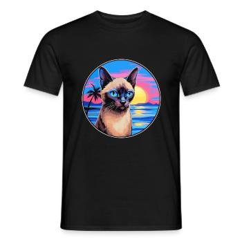 Siamois Shorthair Chat Aquarelle Dessin Animé Kawaii - T-shirt homme - noir - Devant - AI Model Male 178 light (178cm)