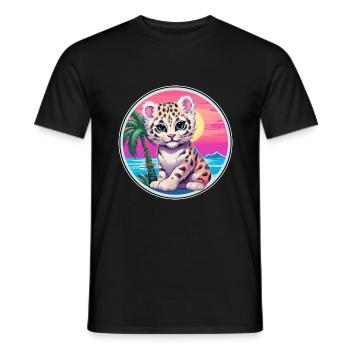 Léopard des neiges bébé chat aquarelle dessin animé Kawaii - T-shirt homme - noir - Devant - AI Model Male 178 light (178cm)