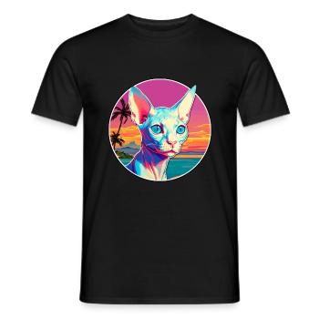 Sphynx Cat Breed Watercolor Cartoon Kawaii Pet - Men's T-Shirt - black - Front - AI Model Male 178 light (178cm)