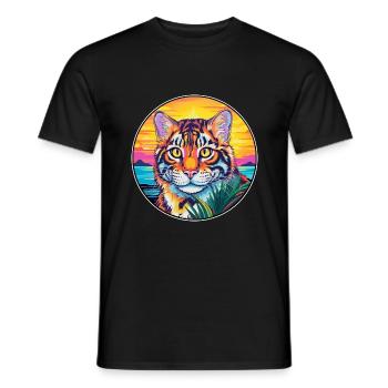 Race de chat tigre aquarelle dessin animé Kawaii animal de compagnie - T-shirt homme - noir - Devant - AI Model Male 178 light (178cm)