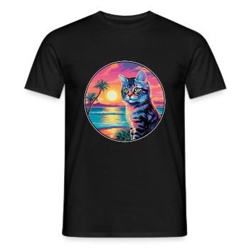 Kalifornische gesprenkelte Katze Aquarell Karikatur Kawaii - Männer T-Shirt - Schwarz - Vorne - AI Model Male 178 light (178cm)