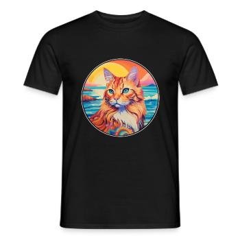 Ingwer Langhaar Katze Aquarell Karikatur Kawaii - Männer T-Shirt - Schwarz - Vorne - AI Model Male 178 light (178cm)