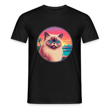 Himalaya-Katzenrasse, Aquarell-Cartoon-Kawaii-Haustier - Männer T-Shirt - Schwarz - Vorne - AI Model Male 178 light (178cm)