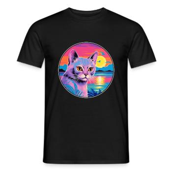 Korat Katzenrasse Aquarell Cartoon Kawaii Haustier - Männer T-Shirt - Schwarz - Vorne - AI Model Male 178 light (178cm)
