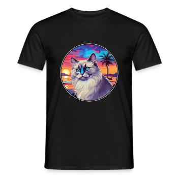 Race de chat Ragdoll aquarelle dessin animé Kawaii animal de compagnie - T-shirt homme - noir - Devant - AI Model Male 178 light (178cm)