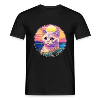 Scottish Fold Katzenrasse Aquarell Cartoon Kawaii - Männer T-Shirt - Schwarz - Vorne - AI Model Male 178 light (178cm)