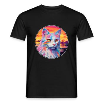Turkish Angora Cat Breed Watercolor Cartoon Kawaii - Men's T-Shirt - black - Front - AI Model Male 178 light (178cm)