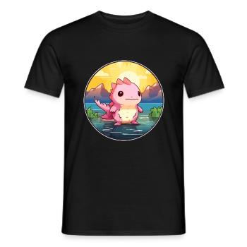 Axolotl Aquarelle Colorée Dessin Animé Kawaii Animal - T-shirt homme - noir - Devant - AI Model Male 178 light (178cm)