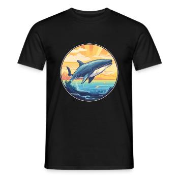 Blue Whale Colorful Watercolor Cartoon Kawaii Pet - Men's T-Shirt - black - Front - AI Model Male 178 light (178cm)