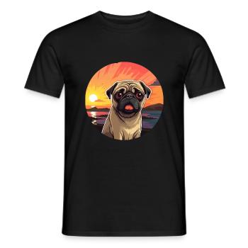 Pug Dog Colorful Watercolor Cartoon Kawaii Animal - Men's T-Shirt - black - Front - AI Model Male 178 light (178cm)
