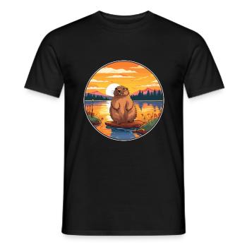 Biber buntes Aquarell Cartoon Kawaii Tier - Männer T-Shirt - Schwarz - Vorne - AI Model Male 178 light (178cm)