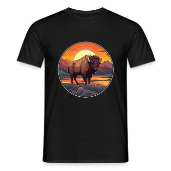 Bison Colorful Watercolor Cartoon Kawaii Animal - Men's T-Shirt - black - Front - AI Model Male 178 light (178cm)