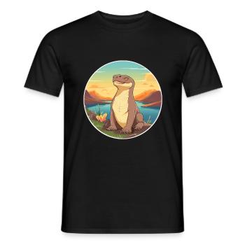 Komodo Dragon Aquarelle Colorée Dessin Animé Kawaii - T-shirt homme - noir - Devant - AI Model Male 178 light (178cm)