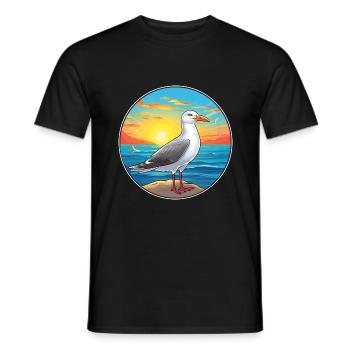 Seagull Colorful Watercolor Cartoon Kawaii Animal - Men's T-Shirt - black - Front - AI Model Male 178 light (178cm)
