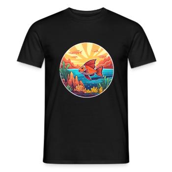 Coral Reef Fish Colorful Watercolor Cartoon Kawaii - Men's T-Shirt - black - Front - AI Model Male 178 light (178cm)