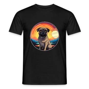 Pug Dog Colorful Watercolor Cartoon Kawaii Animal - Men's T-Shirt - black - Front - AI Model Male 178 light (178cm)