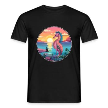 Seepferdchen buntes Aquarell Cartoon Kawaii Tier - Männer T-Shirt - Schwarz - Vorne - AI Model Male 178 light (178cm)
