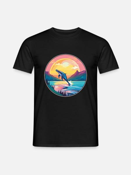 Baleine Aquarelle Colorée Dessin Animé Kawaii Animal - T-shirt homme - noir