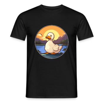 Duck Colorful Watercolor Cartoon Kawaii Animal - Men's T-Shirt - black - Front - AI Model Male 178 light (178cm)