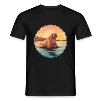 Walrus Colorful Watercolor Cartoon Kawaii Animal - Men's T-Shirt - black - Front - AI Model Male 178 light (178cm)