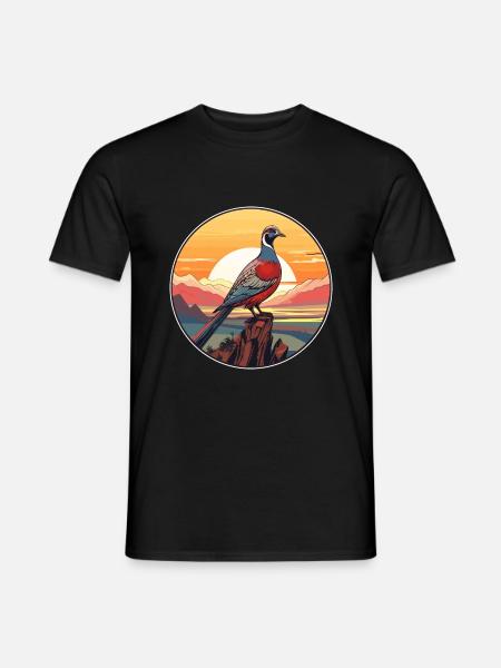 Pheasant Colorful Watercolor Cartoon Kawaii Animal - Men's T-Shirt - black