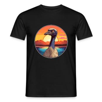 Emu Colorful Watercolor Cartoon Kawaii Animal - Men's T-Shirt - black - Front - AI Model Male 178 light (178cm)
