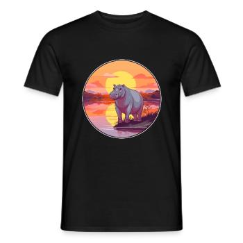 Nilpferd bunte Aquarell-Karikatur Kawaii-Tier - Männer T-Shirt - Schwarz - Vorne - AI Model Male 178 light (178cm)