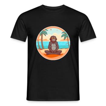 Babouin Cartoon Yoga Plage Illustration D’été - T-shirt homme - noir - Devant - AI Model Male 178 light (178cm)
