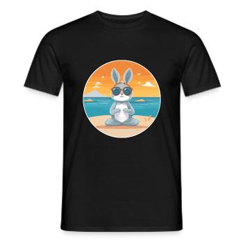 Hasen-Cartoon-Yoga-Strand-Sommer-Illustration - Männer T-Shirt - Schwarz - Vorne - AI Model Male 178 light (178cm)