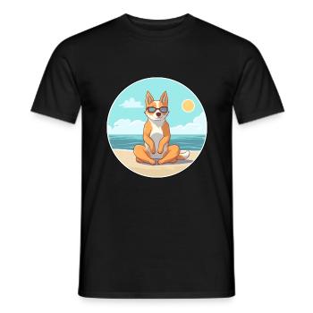 Dog Cartoon Yoga Beach Summer Illustration - Men's T-Shirt - black - Front - AI Model Male 178 light (178cm)