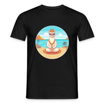 Alpaca Cartoon Yoga Beach Summer Illustration - Men's T-Shirt - black - Front - AI Model Male 178 light (178cm)