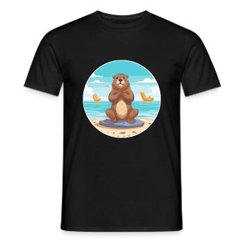 Biber-Karikatur Yoga Strand Sommer Illustration - Männer T-Shirt - Schwarz - Vorne - AI Model Male 178 light (178cm)