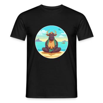Bull Cartoon Yoga Beach Summer Illustration - Men's T-Shirt - black - Front - AI Model Male 178 light (178cm)