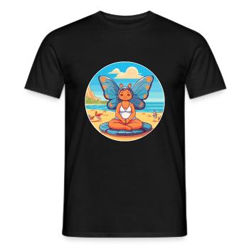 Papillon Cartoon Yoga Plage Illustration D’été - T-shirt homme - noir - Devant - AI Model Male 178 light (178cm)