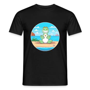 Dinosaur Cartoon Yoga Beach Summer Illustration - Men's T-Shirt - black - Front - AI Model Male 178 light (178cm)
