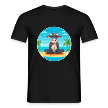 Kuh Cartoon Yoga Strand Sommer Illustration - Männer T-Shirt - Schwarz - Vorne - AI Model Male 178 light (178cm)
