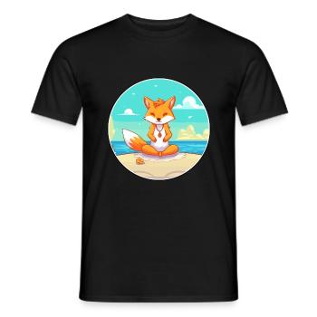 Fox Cartoon Yoga Strand Sommer Illustration - Männer T-Shirt - Schwarz - Vorne - AI Model Male 178 light (178cm)