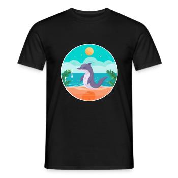 Delphin-Karikatur-Yoga-Strand-Sommer-Illustration - Männer T-Shirt - Schwarz - Vorne - AI Model Male 178 light (178cm)