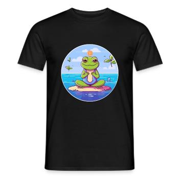 Frosch-Karikatur-Yoga-Strand-Sommer-Illustration - Männer T-Shirt - Schwarz - Vorne - AI Model Male 178 light (178cm)