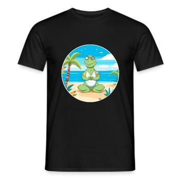Iguana Cartoon Yoga Beach Summer Illustration - Men's T-Shirt - black - Front - AI Model Male 178 light (178cm)