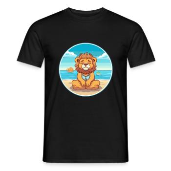 Lion Cartoon Yoga Beach Summer Illustration - Men's T-Shirt - black - Front - AI Model Male 178 light (178cm)