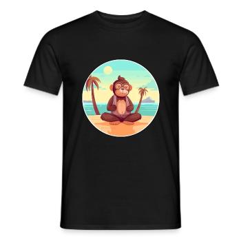 Monkey Cartoon Yoga Beach Summer Illustration - Men's T-Shirt - black - Front - AI Model Male 178 light (178cm)