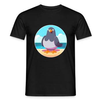 Pigeon Cartoon Yoga Beach Summer Illustration - Men's T-Shirt - black - Front - AI Model Male 178 light (178cm)