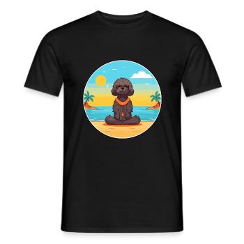 Poodle Dog Cartoon Yoga Beach Summer Illustration - Men's T-Shirt - black - Front - AI Model Male 178 light (178cm)