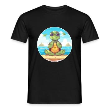 Turtle Cartoon Yoga Beach Summer Illustration - Men's T-Shirt - black - Front - AI Model Male 178 light (178cm)