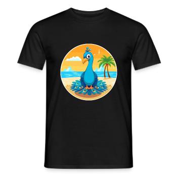 Pfau-Cartoon-Yoga-Strand-Sommer-Illustration - Männer T-Shirt - Schwarz - Vorne - AI Model Male 178 light (178cm)